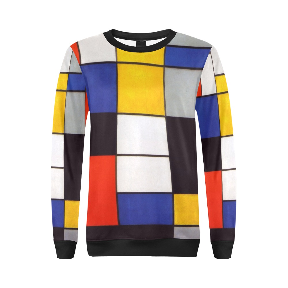Composition A by Piet Mondrian All Over Print Crewneck Sweatshirt for Women (Model H18)