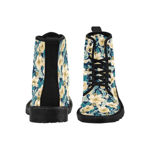 Painted Flowers Martin Boots for Women (Black) (Model 1203H)