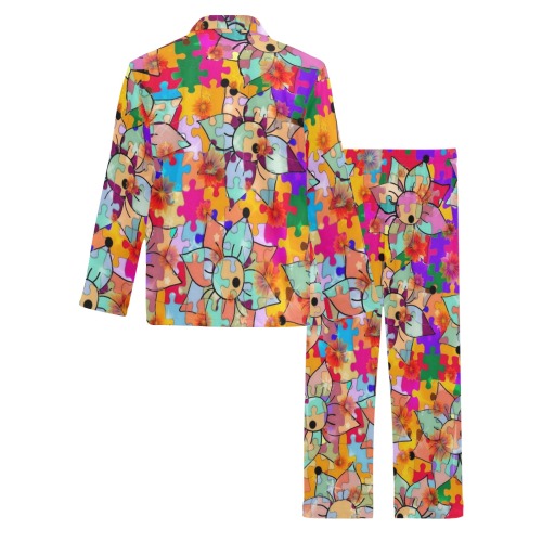 Flower Power 70er by Nico Bielow Men's V-Neck Long Pajama Set