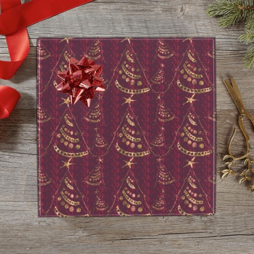 Santa golden trees in red Gift Wrapping Paper 58"x 23" (1 Roll)