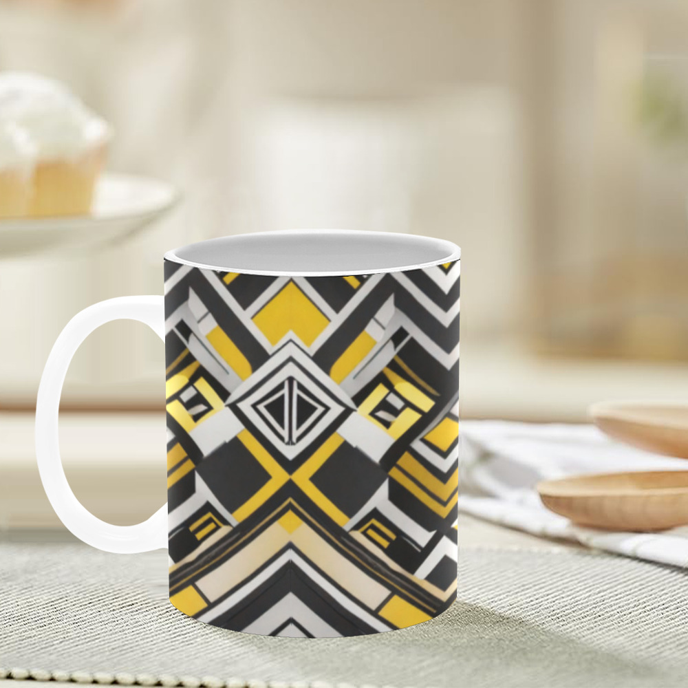 black white yellow pattern White Mug(11OZ)