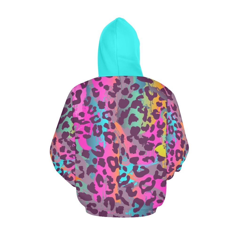 be brave teal hood hoodie cheetah All Over Print Hoodie for Women (USA Size) (Model H13)