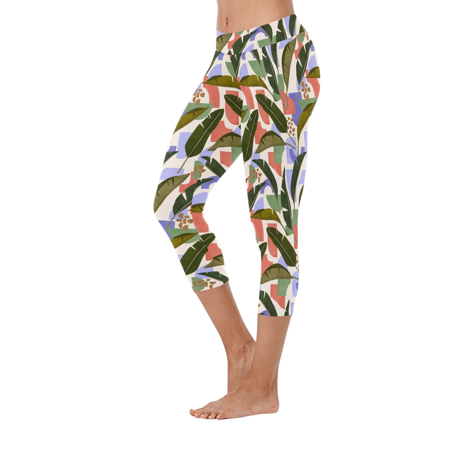 Tropical abstract shapes 935 Women's Low Rise Capri Leggings (Invisible Stitch) (Model L08)