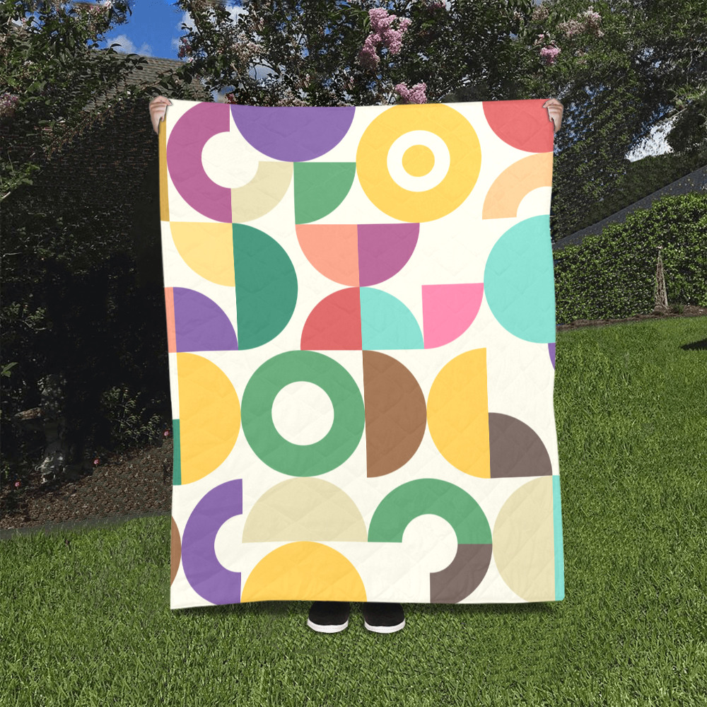 Retro Semi Circle Bauhaus Textile Pattern Quilt 40"x50"