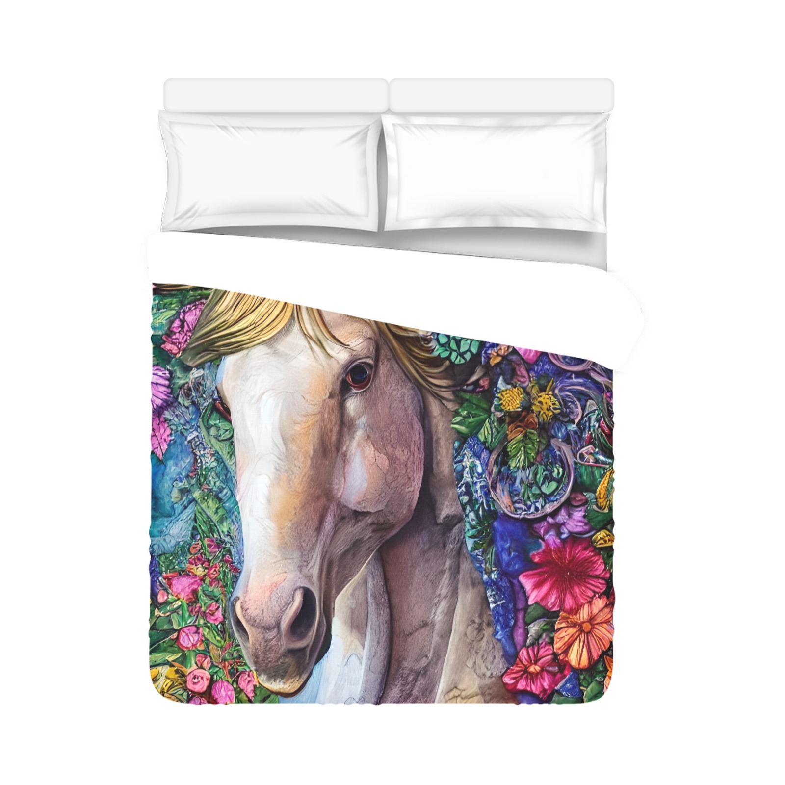 Boho Simulated Quilt Horse Artwork Duvet Cover 86"x70" ( All-over-print)