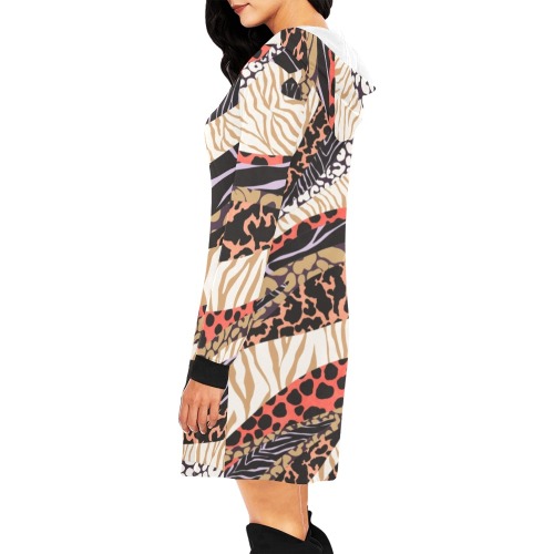 Wavy mix of wild animal skin_01 All Over Print Hoodie Mini Dress (Model H27)