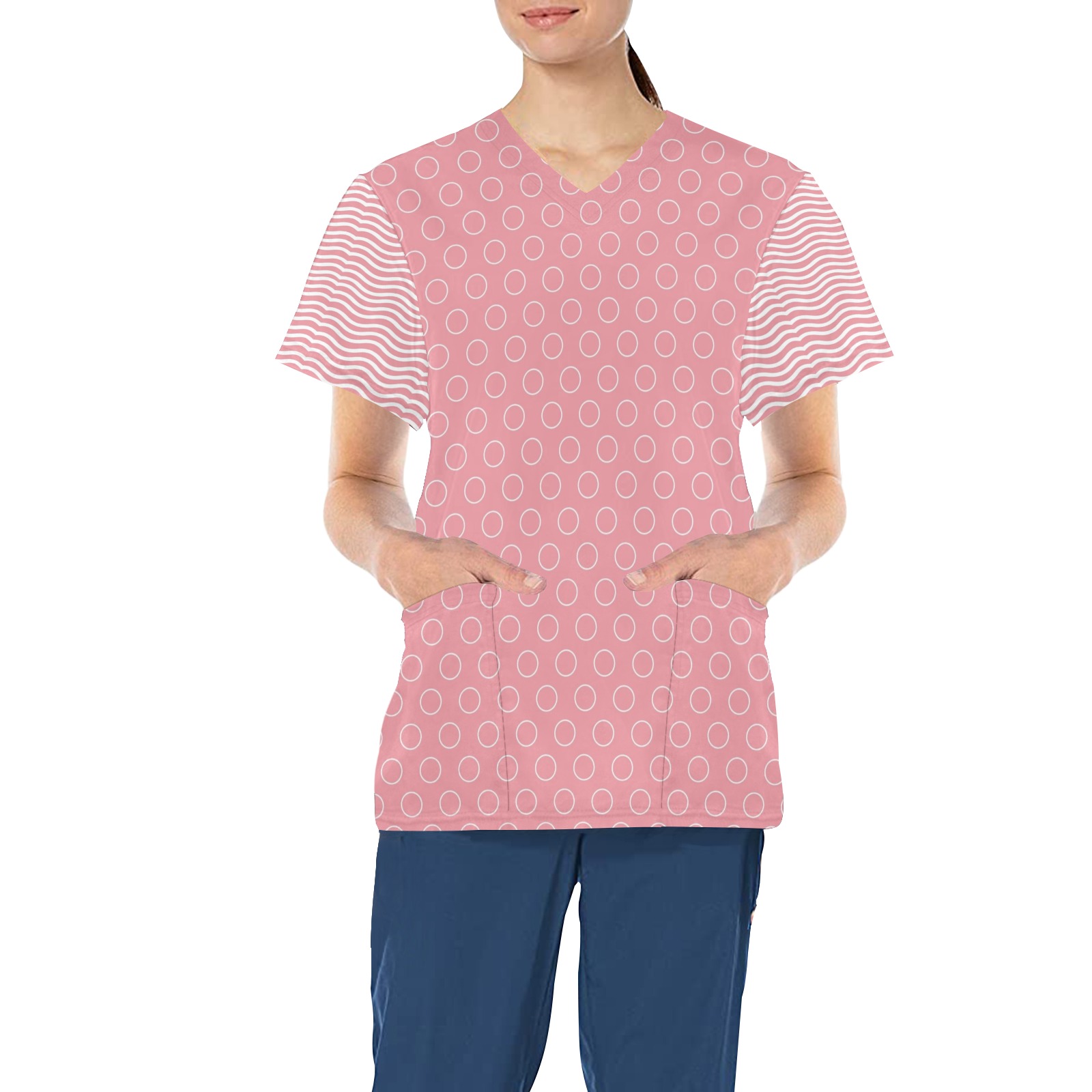 Circles and Chevrons All Over Print Scrub Top