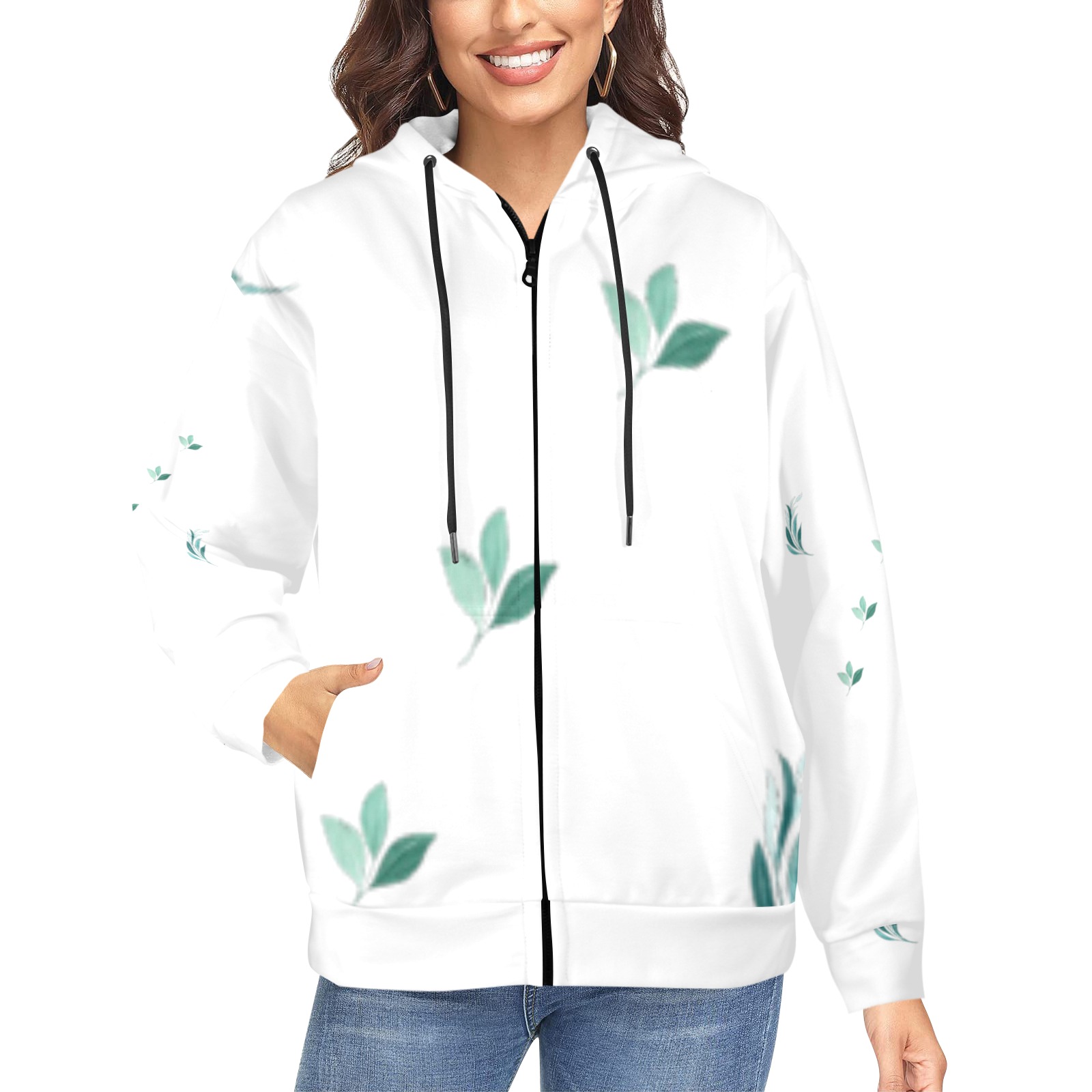 leaf Women's Fleece Full-Zip Hoodie (Model H60)