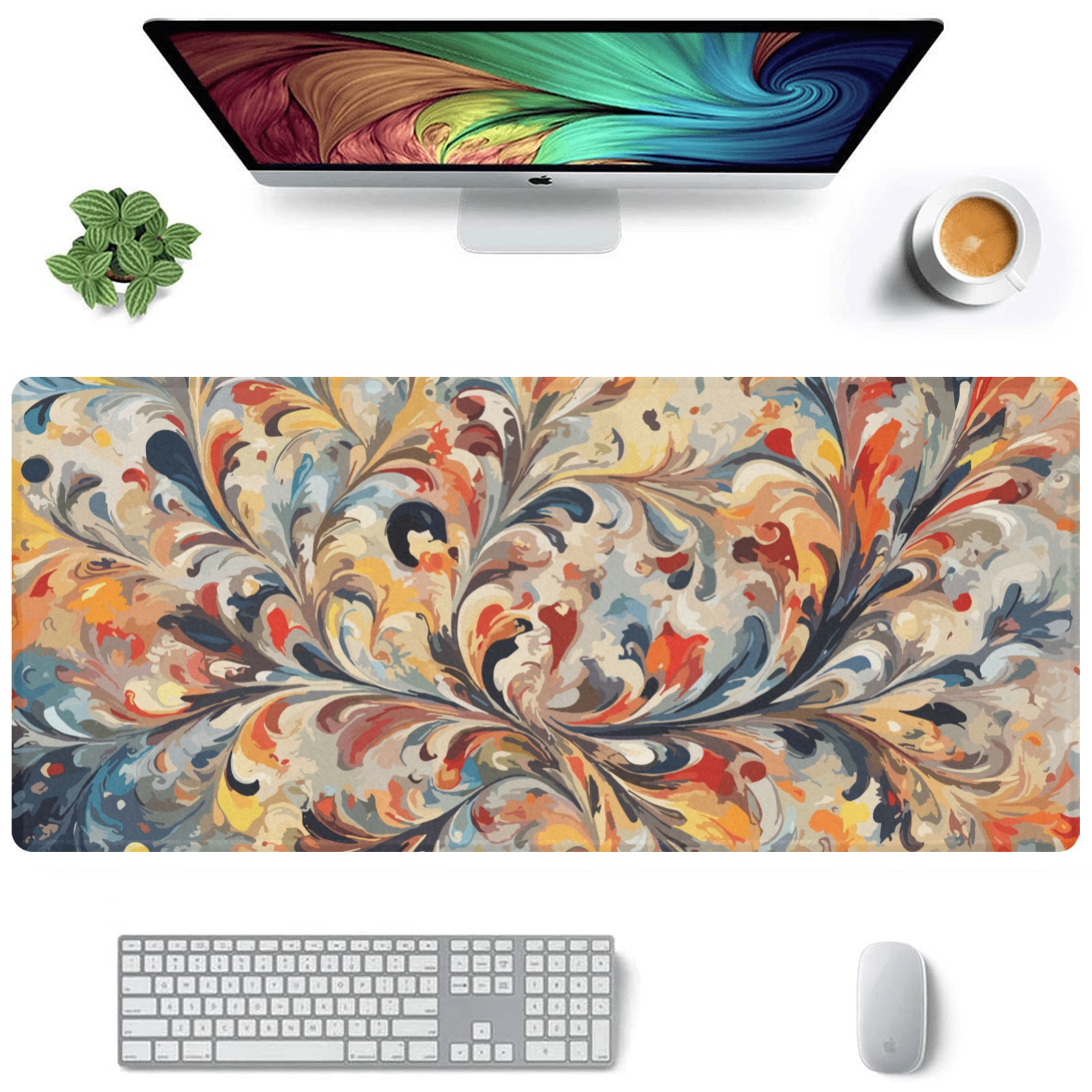 Stylish floral ornament. Beautiful colorful art Gaming Mousepad (35"x16")