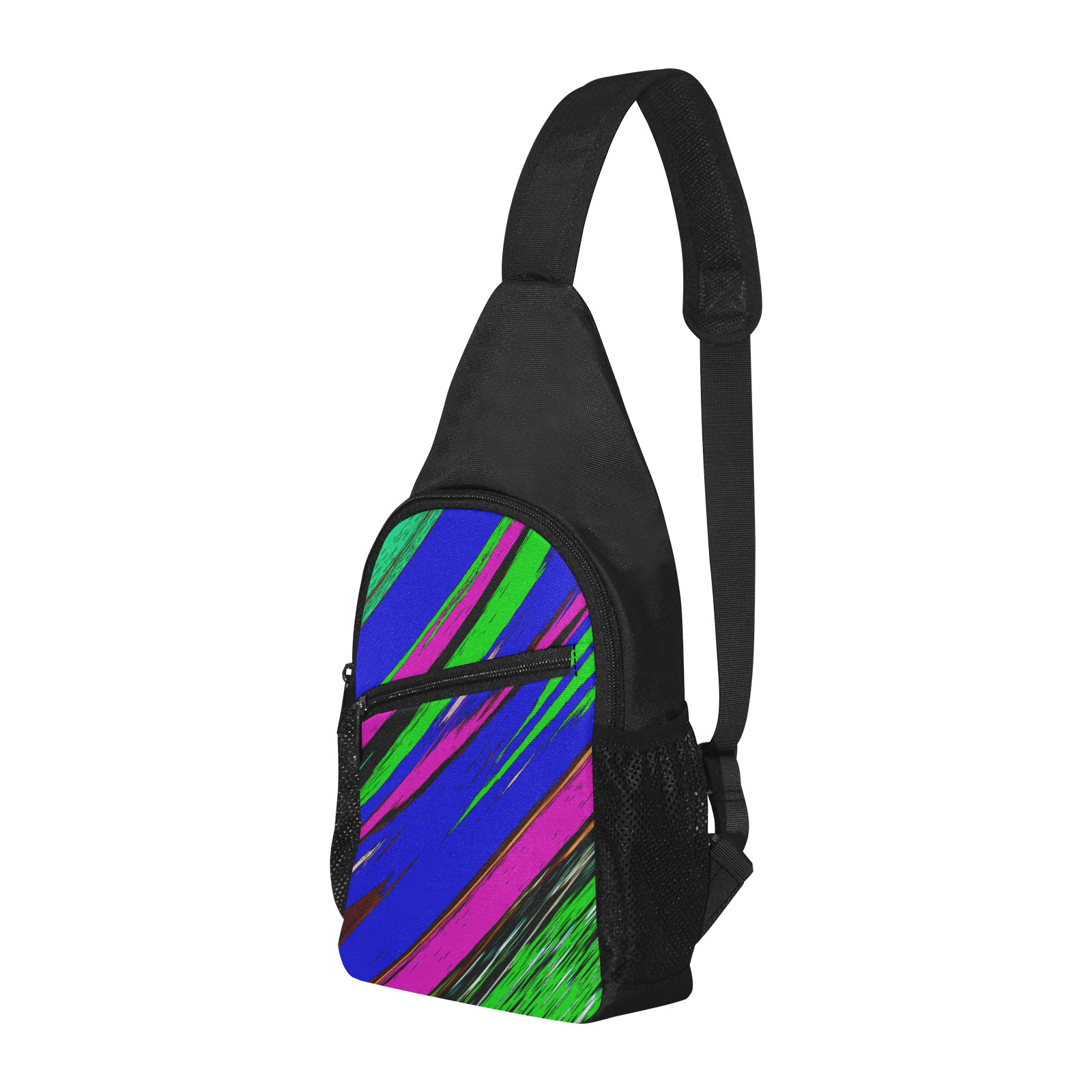 Diagonal Green Blue Purple And Black Abstract Art Chest Bag-Front Printing (Model 1719)