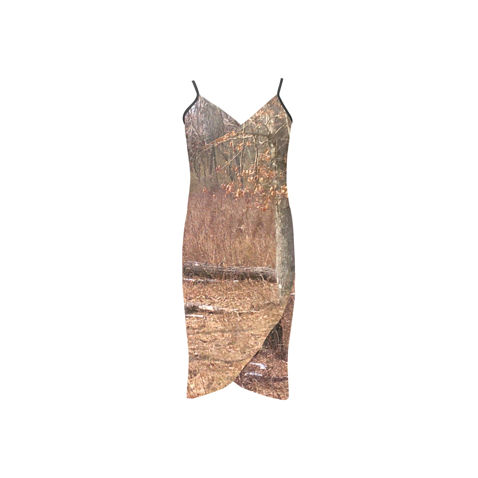 Falling tree in the woods Spaghetti Strap Backless Beach Cover Up Dress (Model D65)