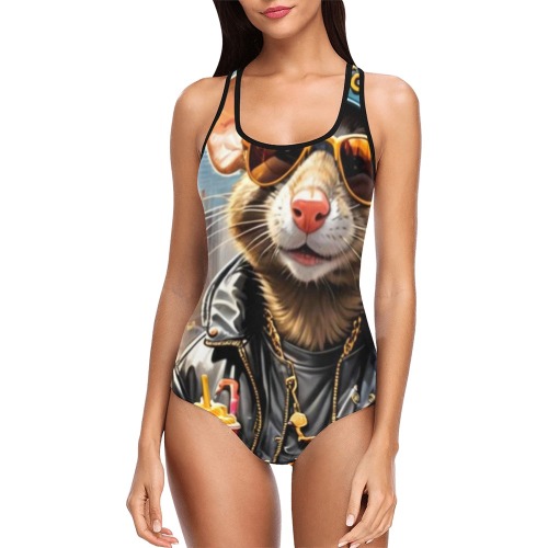 HOT DOG EATING NYC RAT 7 Vest One Piece Swimsuit (Model S04)
