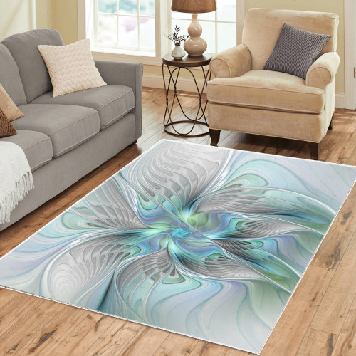 Abstract Blue Green Butterfly Fantasy Fractal Art Area Rug7'x5'