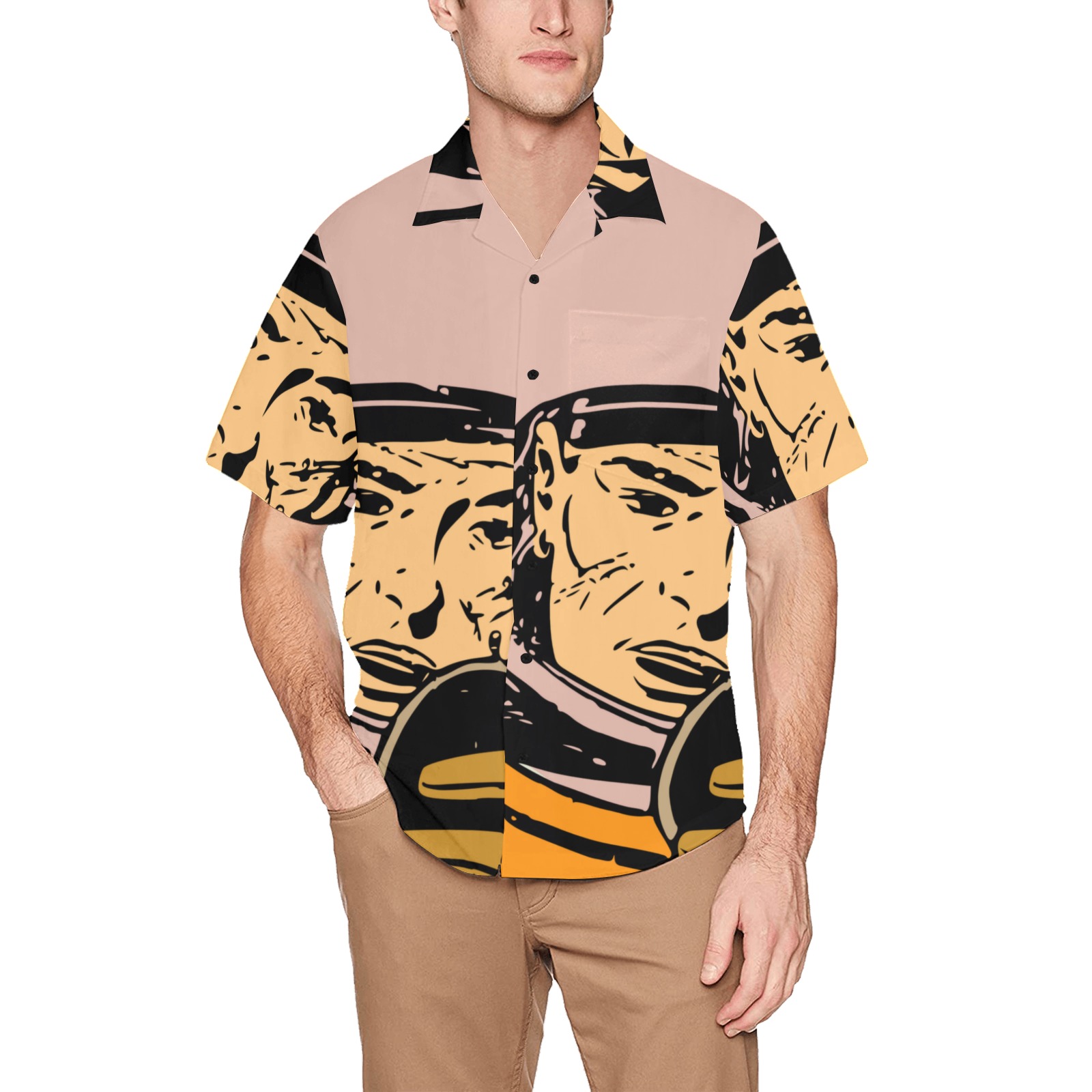 astronaut Hawaiian Shirt with Chest Pocket (Model T58)