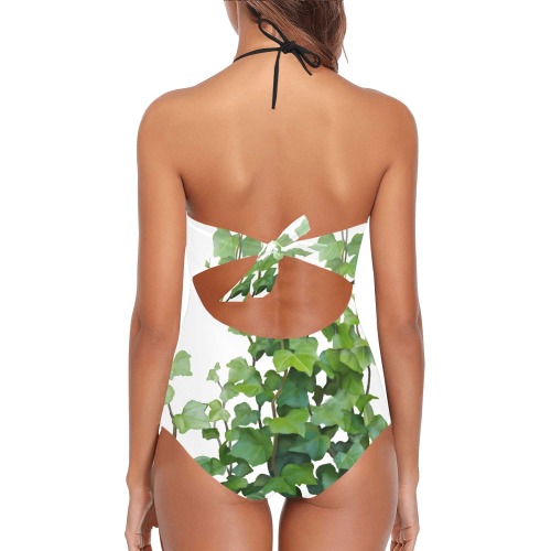 Vines, climbing plant watercolor Lace Band Embossing Swimsuit (Model S15)
