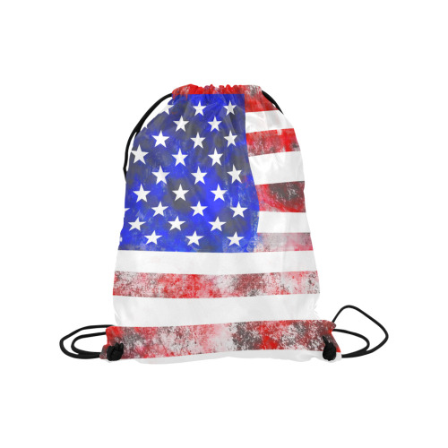 Extreme Grunge American Flag of the USA Medium Drawstring Bag Model 1604 (Twin Sides) 13.8"(W) * 18.1"(H)