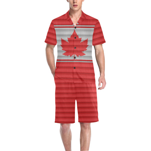 Canada Pajama Set Knit Print Men's V-Neck Short Pajama Set