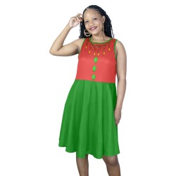 Red Green Elf Costume Sleeveless Expansion Dress (Model D60)