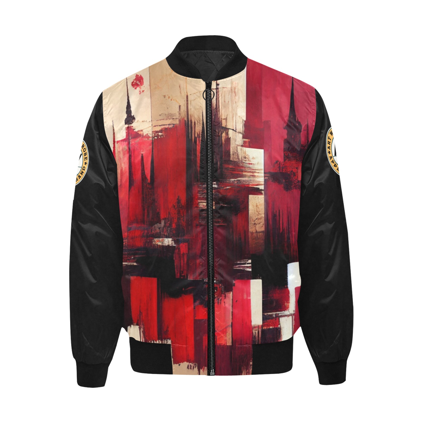 graffiti buildings red and cream All Over Print Quilted Bomber Jacket for Men (Model H33)