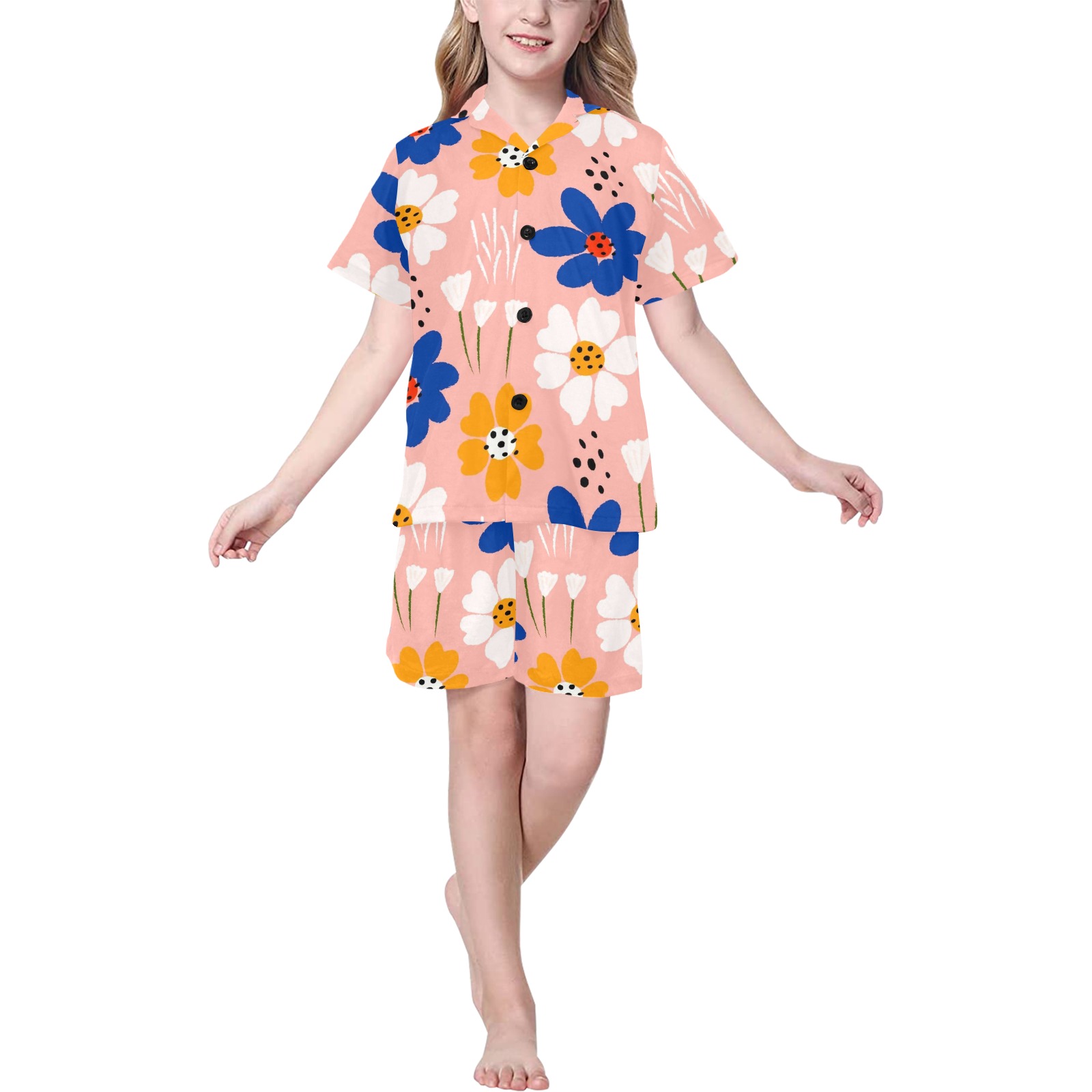 Bold Flowers Kid PJs Big Girls' V-Neck Short Pajama Set