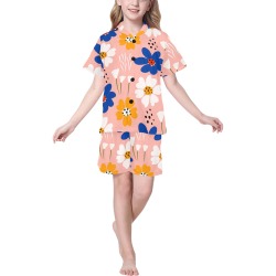 Bold Flowers Kid PJs Big Girls' V-Neck Short Pajama Set
