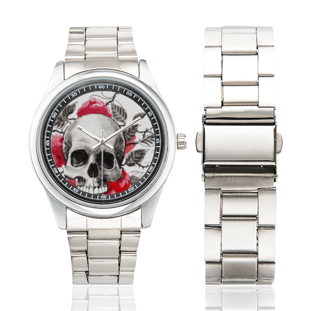 Skull and Flowers Men's Stainless Steel Watch(Model 104)