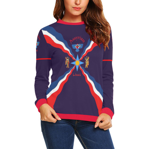 Assyrian Flag All Over Print Crewneck Sweatshirt for Women (Model H18)