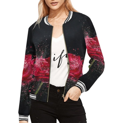 Roses All Over Print Bomber Jacket for Women (Model H21)