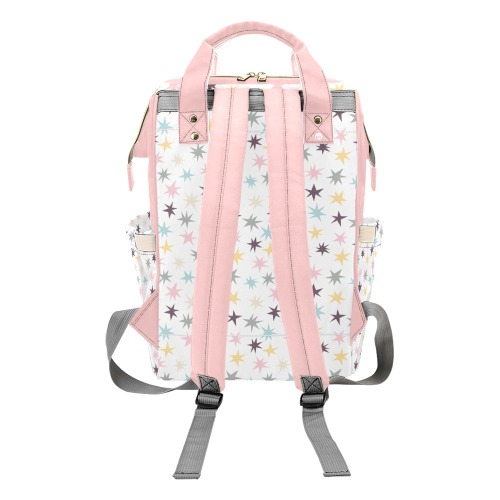 Stars and Rainbows Pink Multi-Function Diaper Backpack/Diaper Bag (Model 1688)