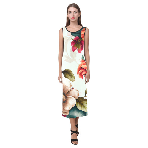 flowers botanic art (4) dress fashion Phaedra Sleeveless Open Fork Long Dress (Model D08)