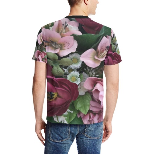 pink bouquet Men's All Over Print T-Shirt (Solid Color Neck) (Model T63)