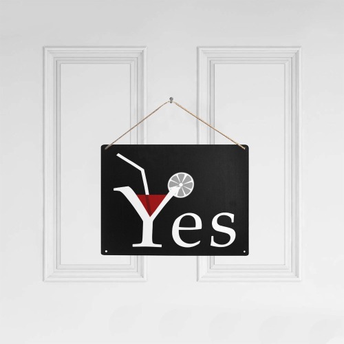 Funny word YES in the shape of cocktail glass. Metal Tin Sign 16"x12"