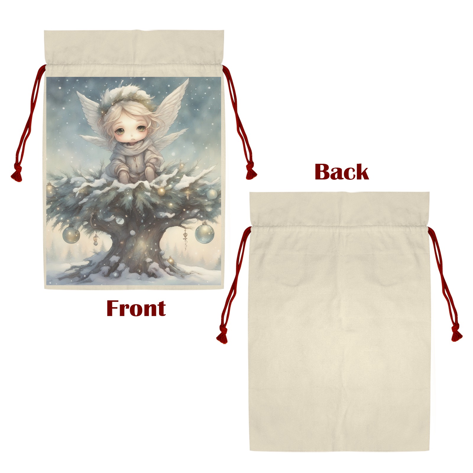 Little Christmas Angel 3 Pack Santa Claus Drawstring Bags (One-Sided Printing)