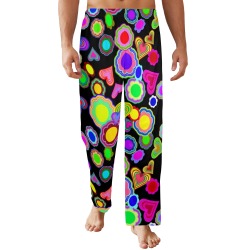 Groovy Hearts and Flowers Black Men's Pajama Trousers Without Pockets