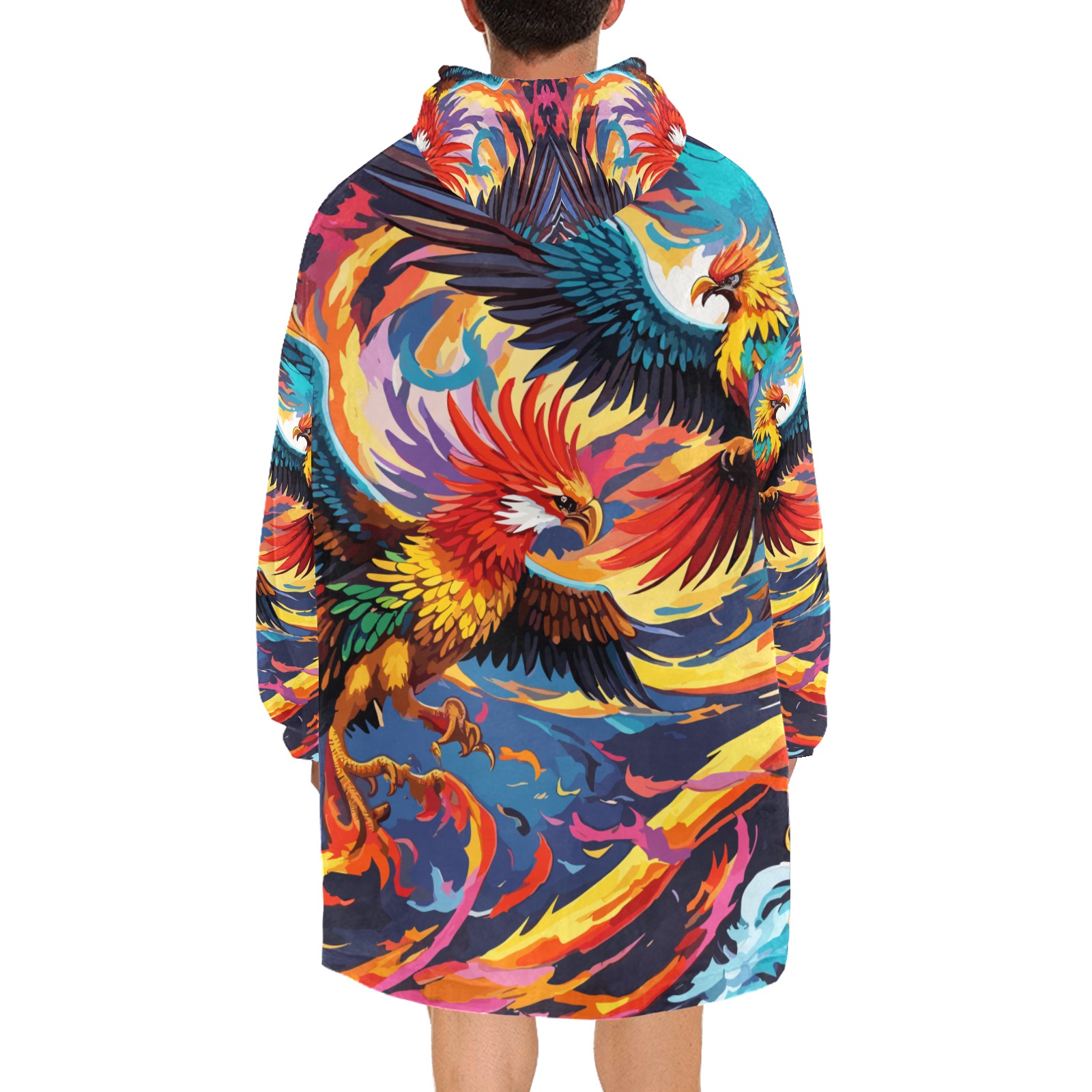 Magnificent fantasy phoenix birds and fire art. Blanket Hoodie for Men