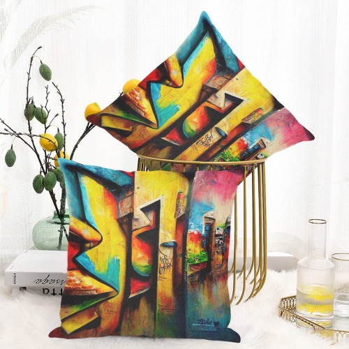 colourful graffiti street Linen Zippered Pillowcase 18"x18"(One Side&Pack of 2)