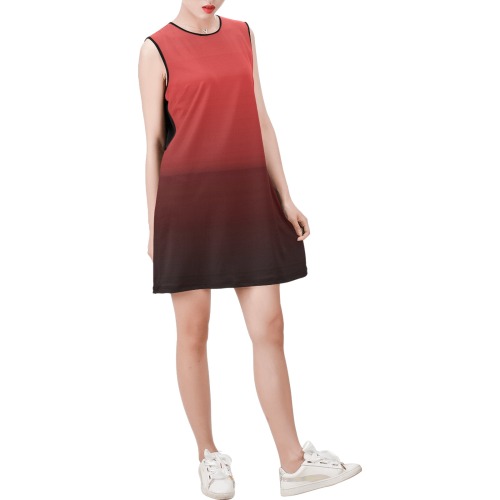 orn red Sleeveless Round Neck Shift Dress (Model D51)