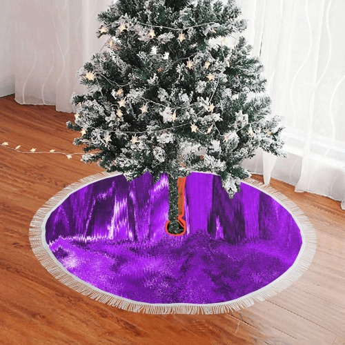Melted Glitch Purple Thick Fringe Christmas Tree Skirt 36"x36"