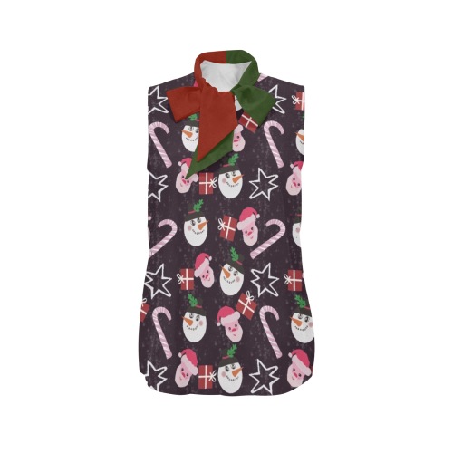 Christmas pattern design Women's Bow Tie V-Neck Sleeveless Shirt (Model T69)