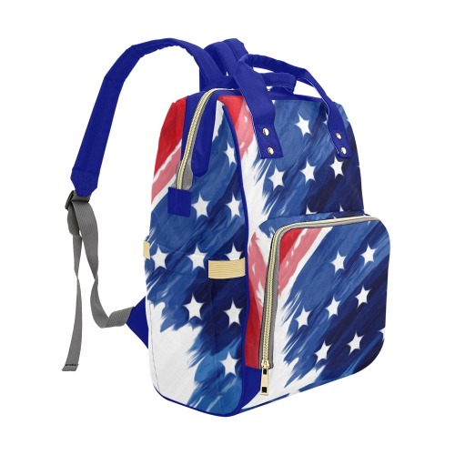 4th of July w/Blue Multi-Function Diaper Backpack/Diaper Bag (Model 1688)