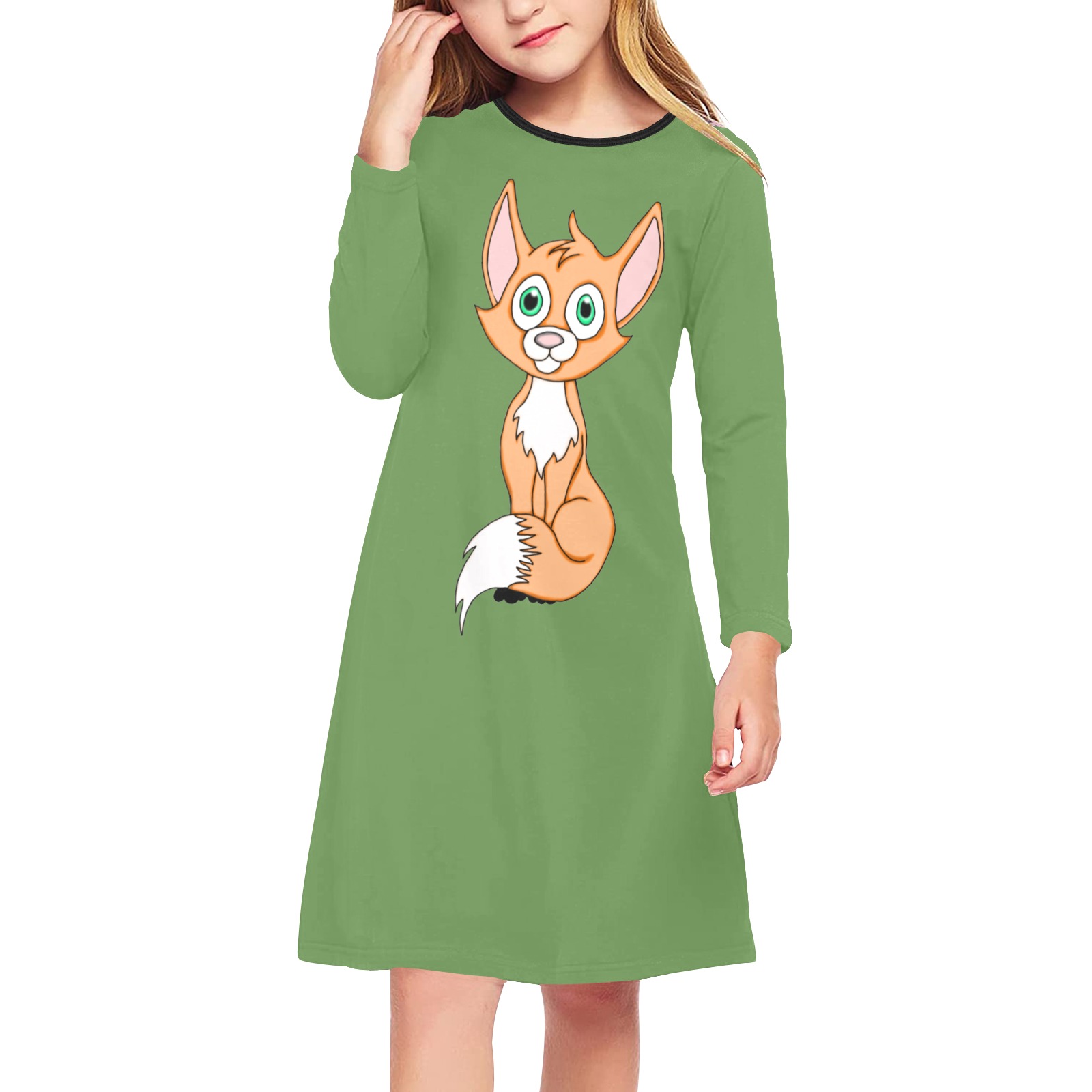 Foxy Roxy Green Girls' Long Sleeve Dress (Model D59)