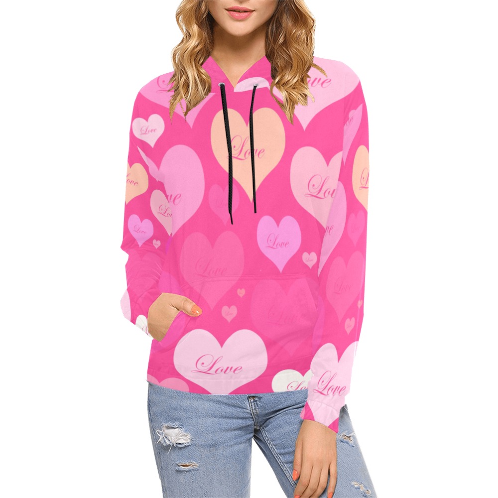 HeartsofLove All Over Print Hoodie for Women (USA Size) (Model H13)