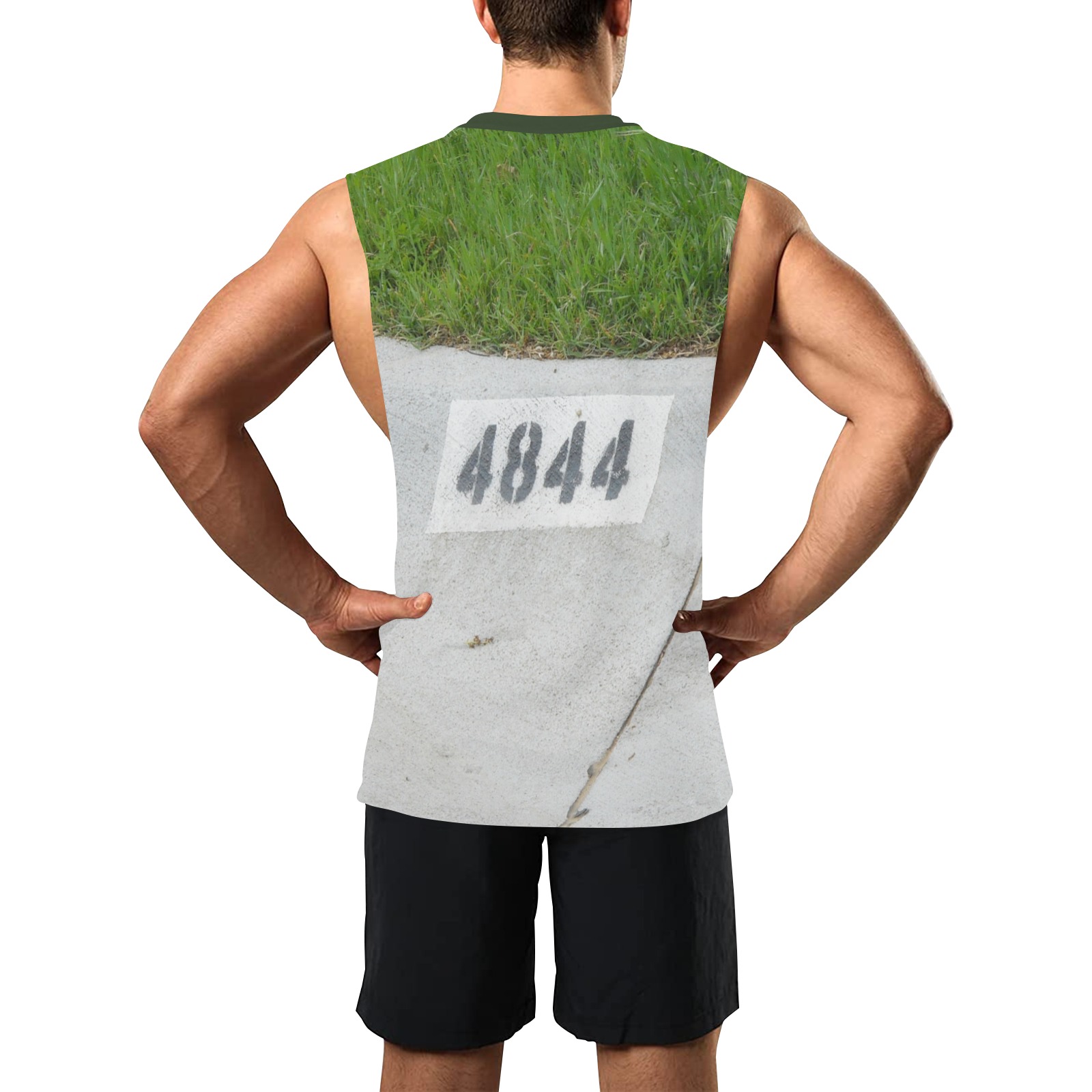 Street Number 4844 with Dark Green Collar Men's Open Sides Workout Tank Top (Model T72)