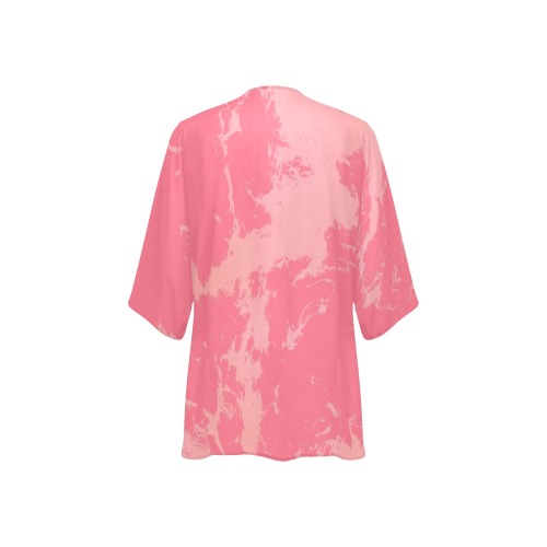 Pink Abstract Women's Kimono Chiffon Cover Ups (Model H51)