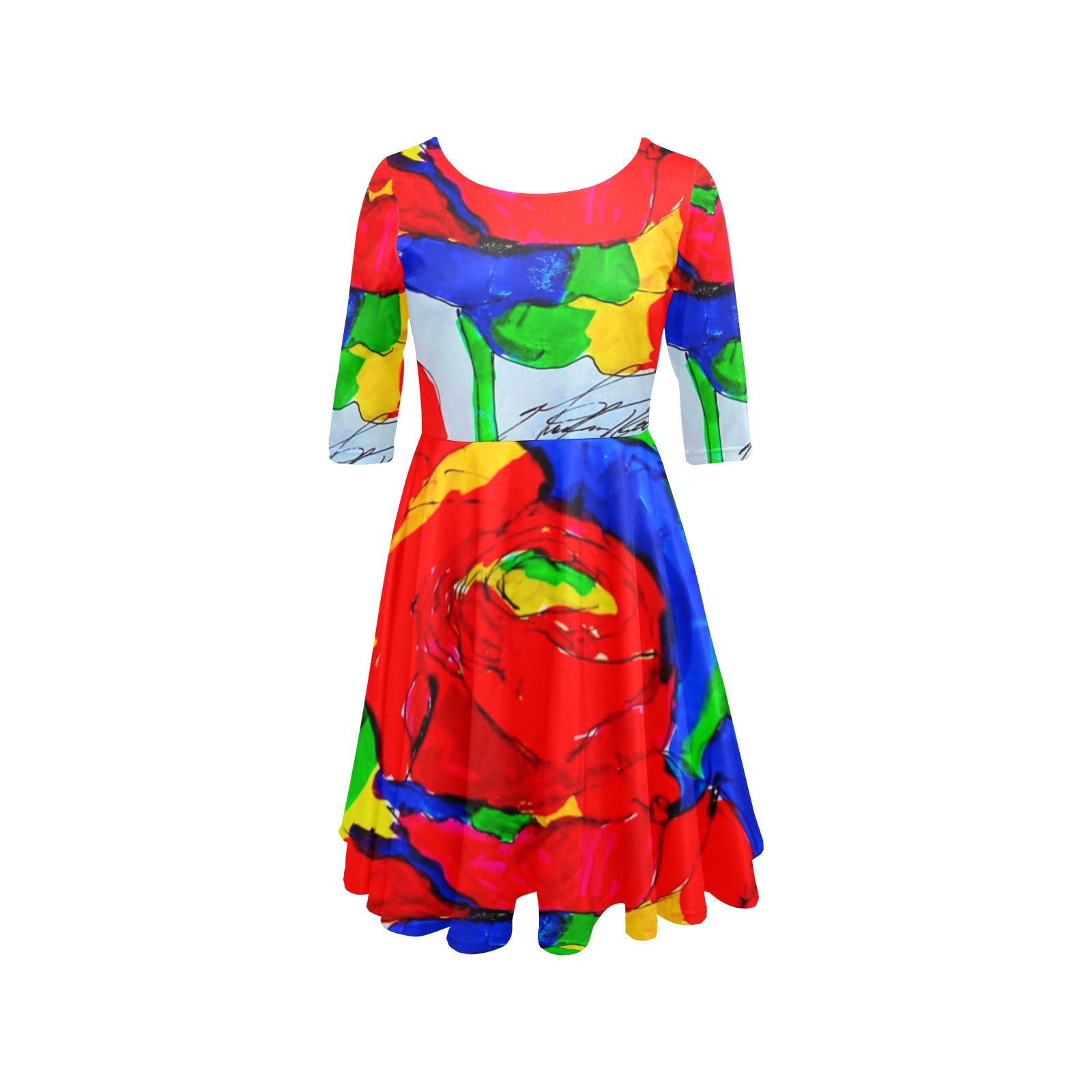 Rainbow rose Half Sleeve Skater Dress (Model D61)