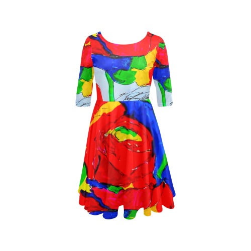 Rainbow rose Half Sleeve Skater Dress (Model D61)