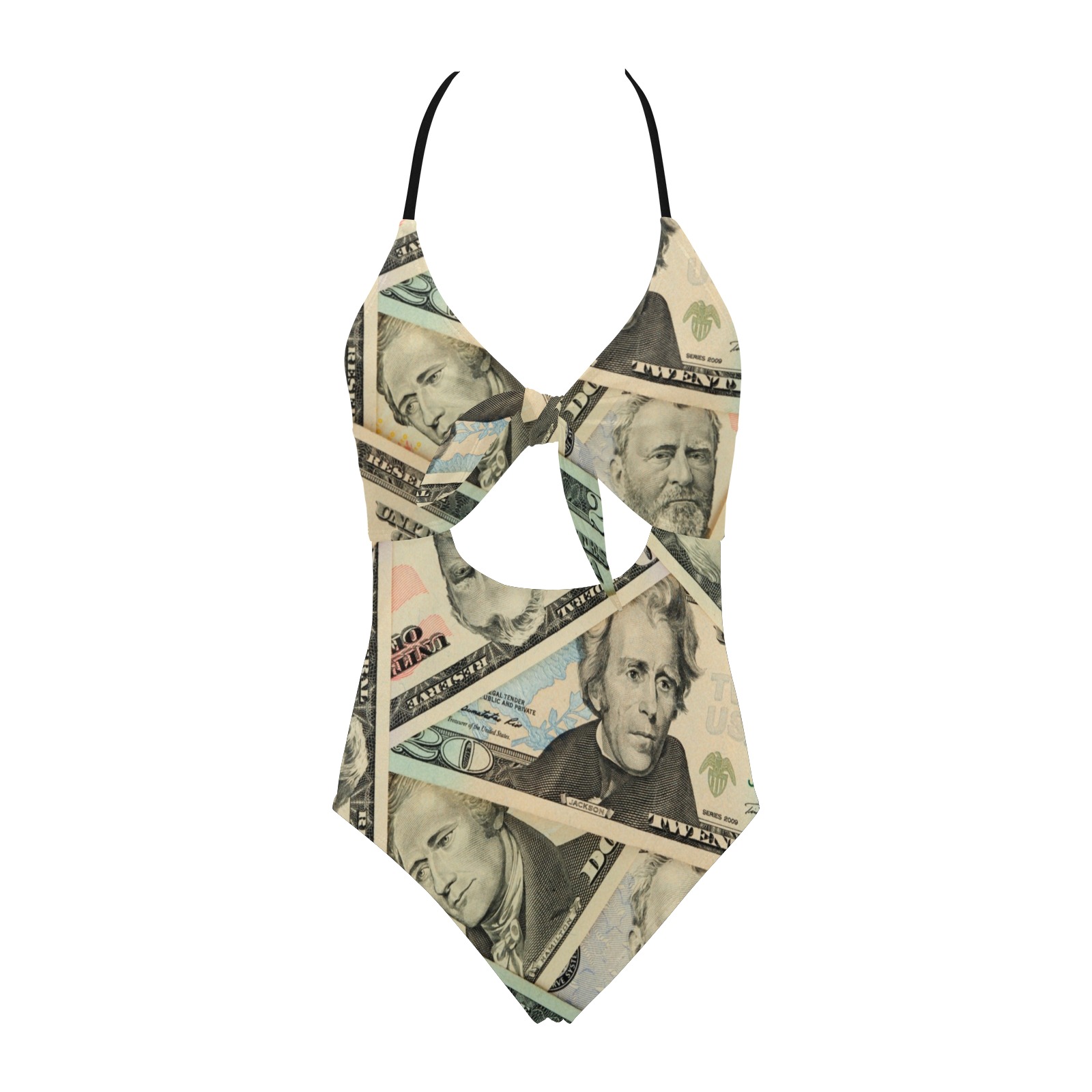 US PAPER CURRENCY Backless Hollow Out Bow Tie Swimsuit (Model S17)