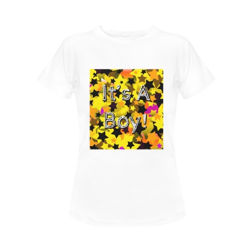 It's A Boy! Stars Yellow Women's T-Shirt in USA Size (Front Printing Only)
