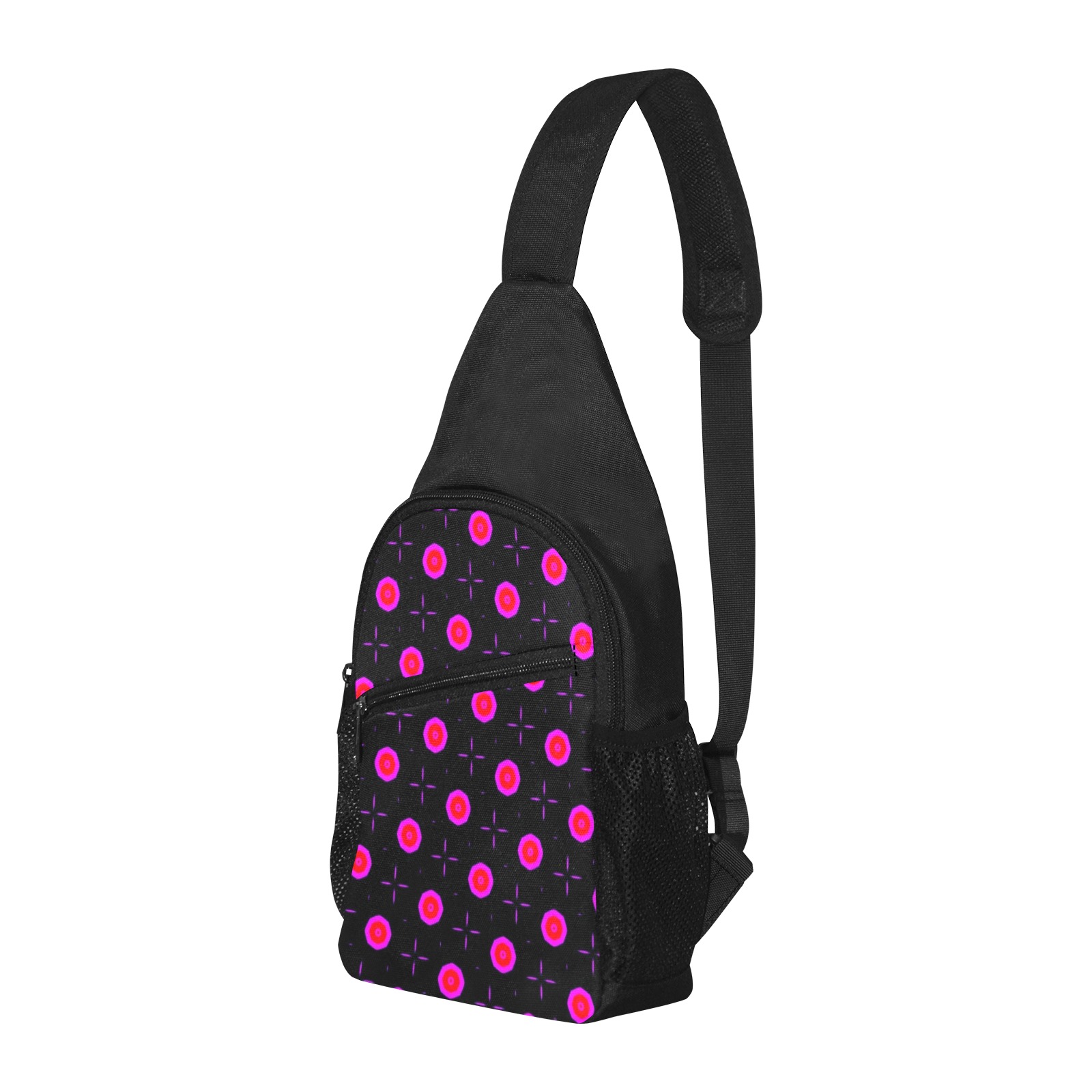 Pink Dots on Black Chest Bag-Front Printing (Model 1719)