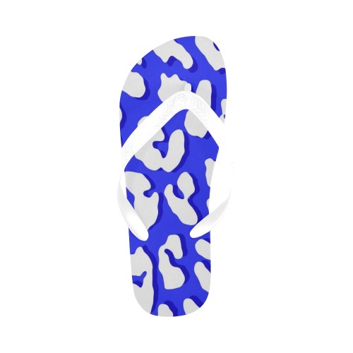 White Leopard Print Dark Blue Flip Flops for Men/Women (Model 040)